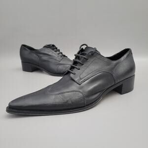 Nero Giardini Lace Up Black Leather Wingtip Oxford Pointed Toe Shoes 38 Sz 7